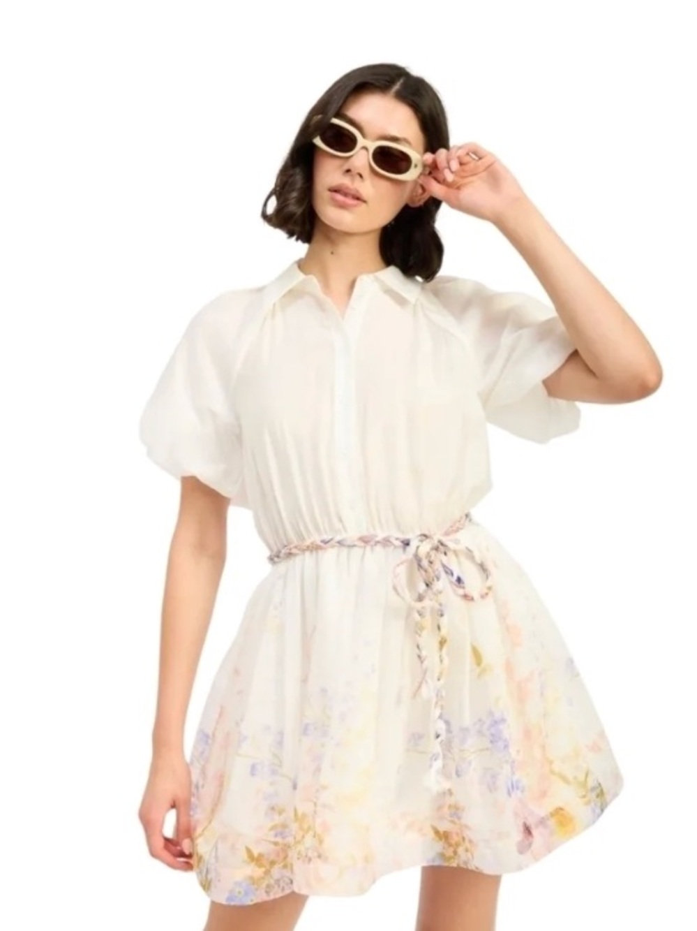 En Saison White Floral Belted Shirt Dress